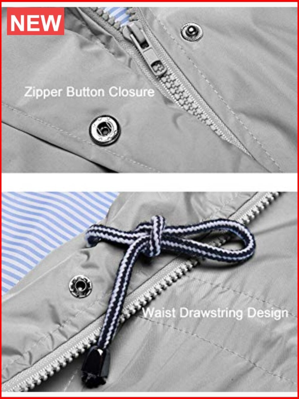 Rain Jacket Hooded Lightweight Waterproof Windbreaker Striped Lined - Picture 4 of 6